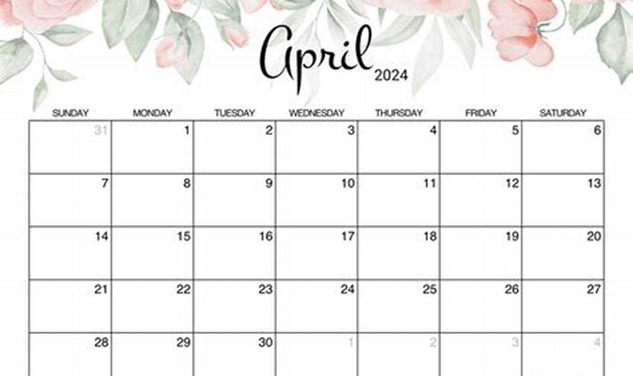 April 2024 Calendar Printable Cutest