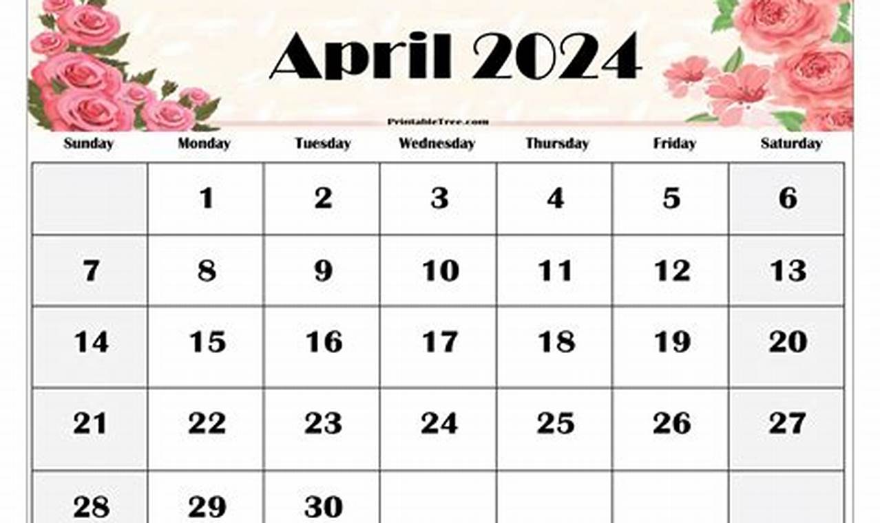 April 2024 Calendar Printable Free Cute