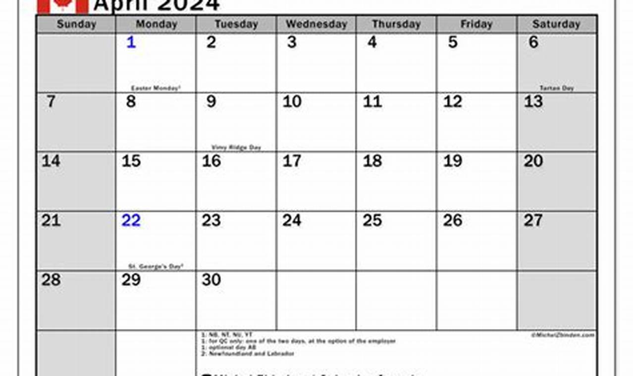 April 2024 Holidays In Canada Calendar