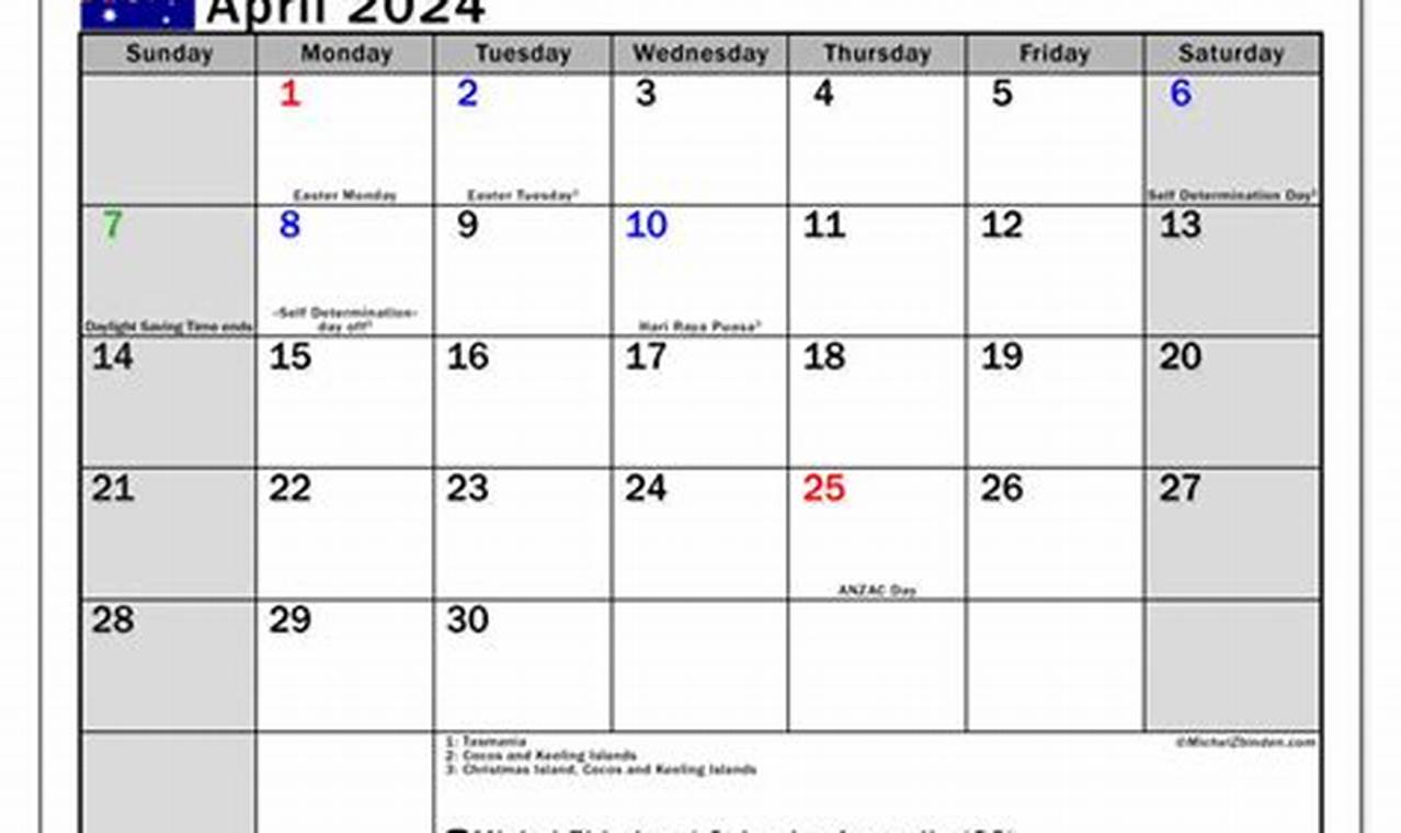 April 2024 Public Holiday Calendar