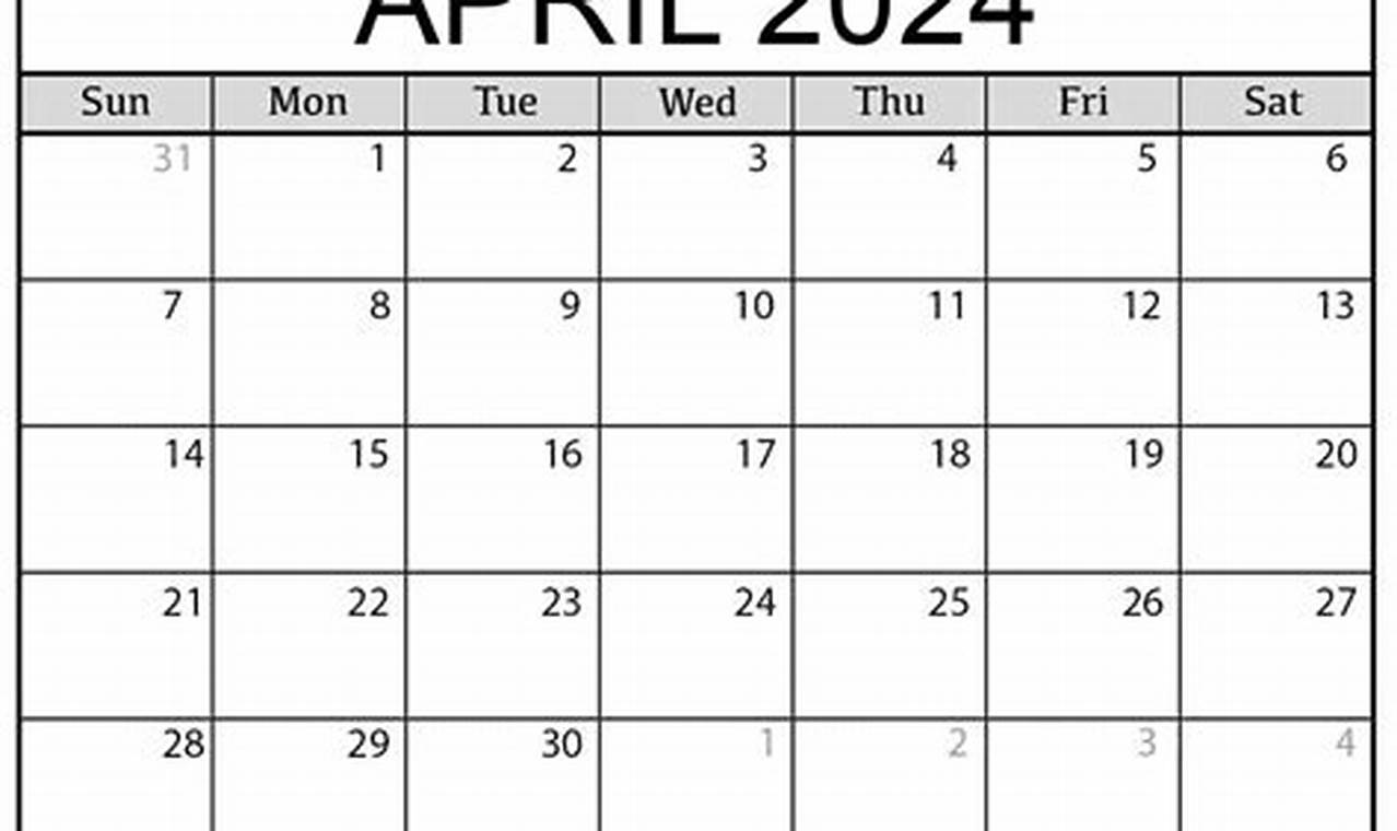 April Calendar 2024 Printable Free Download Pdf