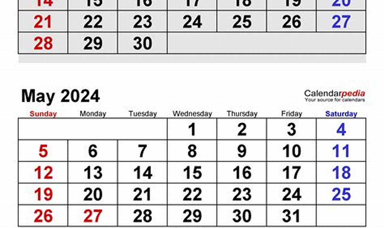 April May Calendar 2024 Printable