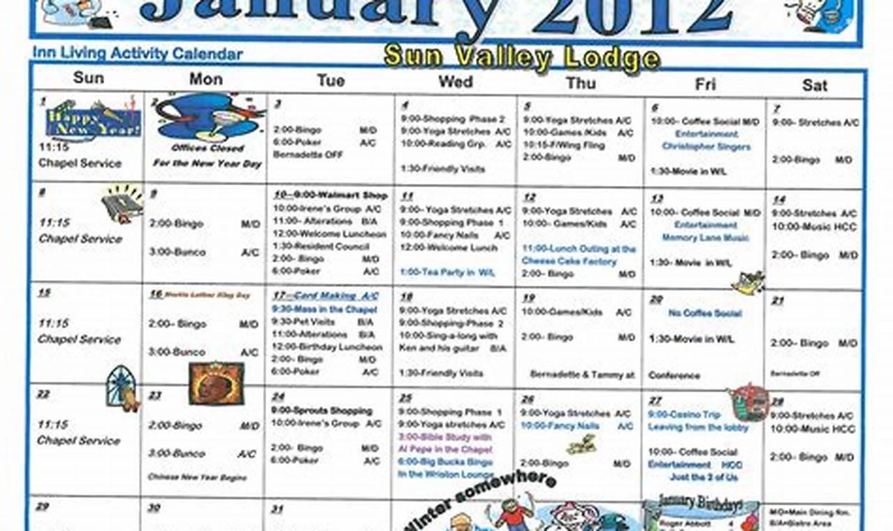 Assisted Living Activities Calendar Sample