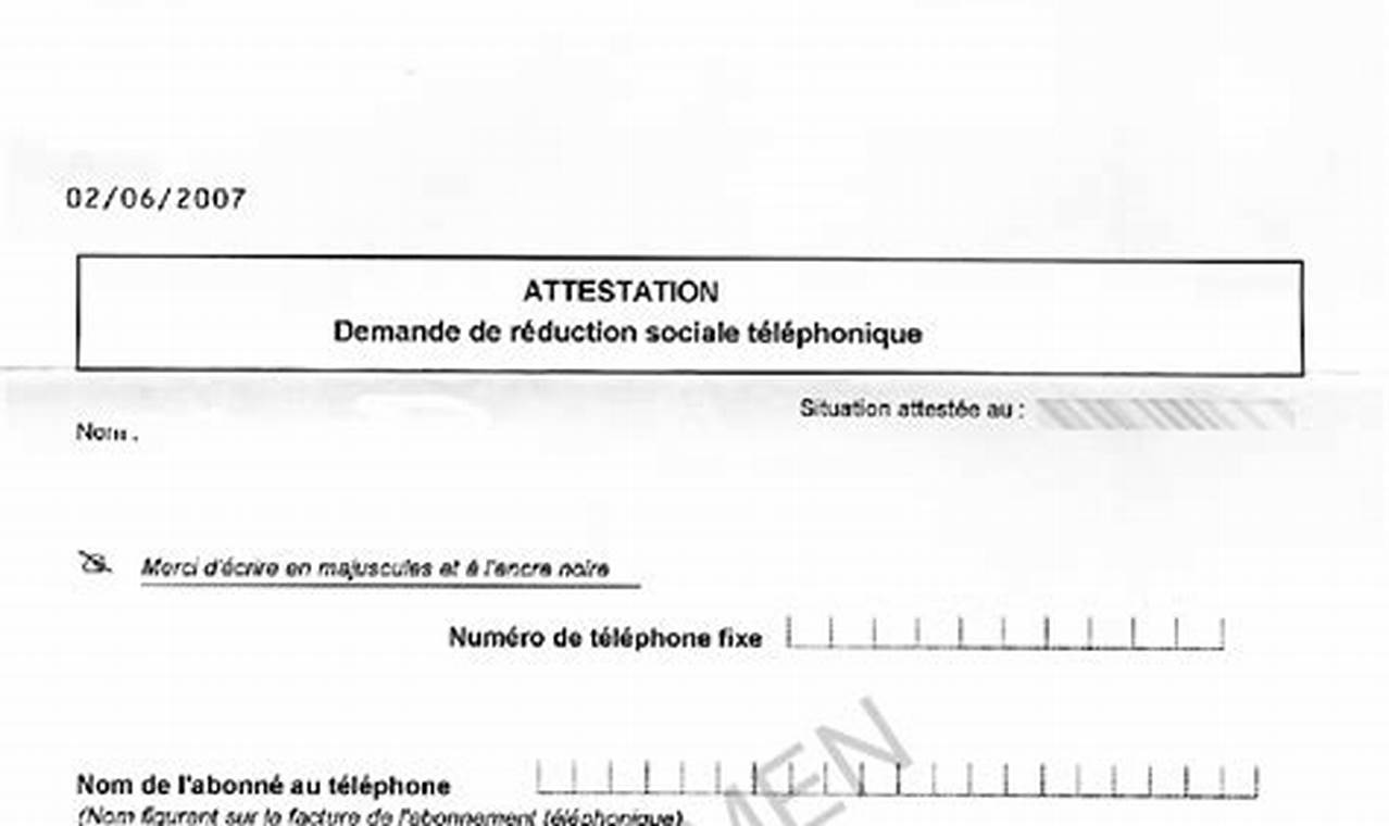 Attestation De Demande De Réduction Sociale Téléphonique Orange