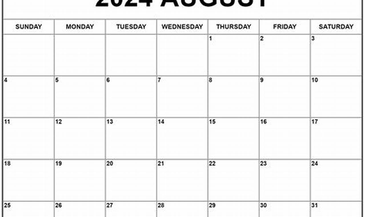 August 2024 Calendar Template 2021