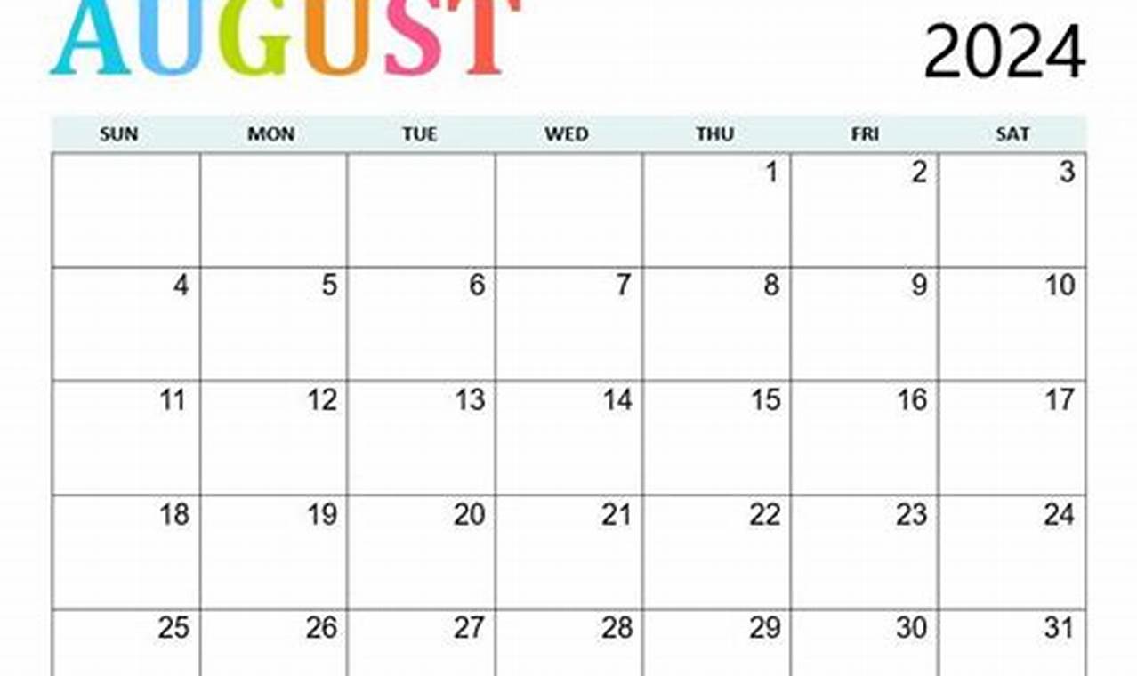 August 2024 Calendar Template Cute