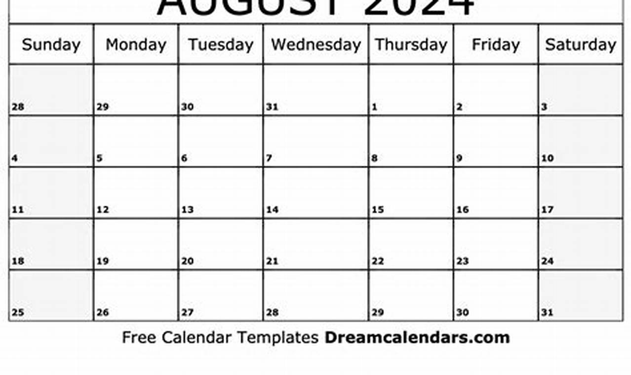 August 2024 Calendar Template Google Sheets