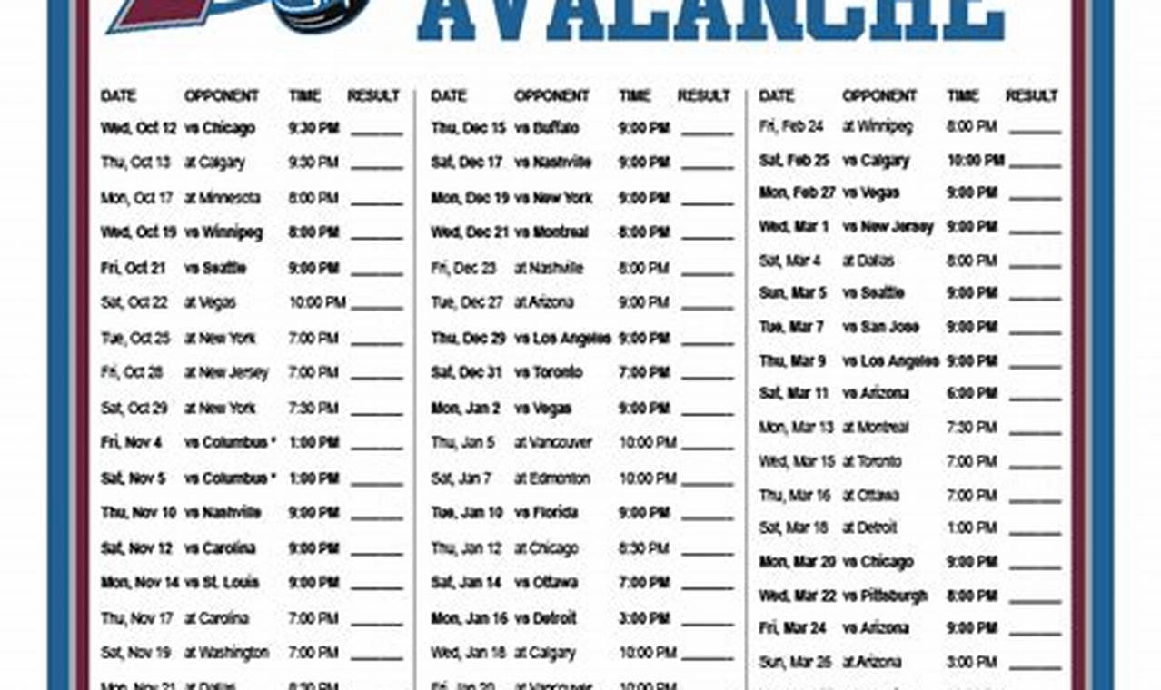 Avalanche 2024-24 Schedule
