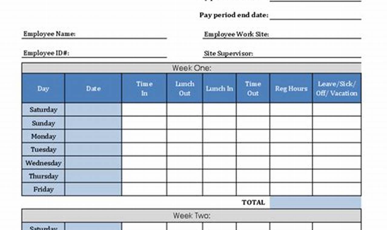 Bi Weekly Timesheet Template Excel