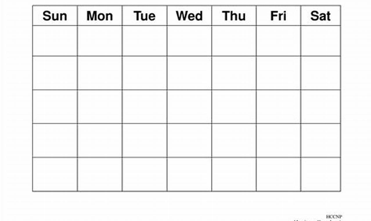 Blank 5 Day Week Calendar Template