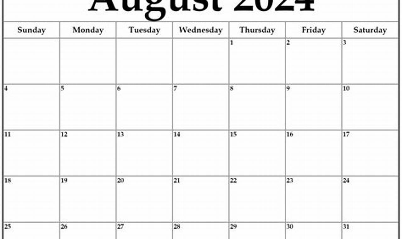 Blank August 2024 Calendar Printable