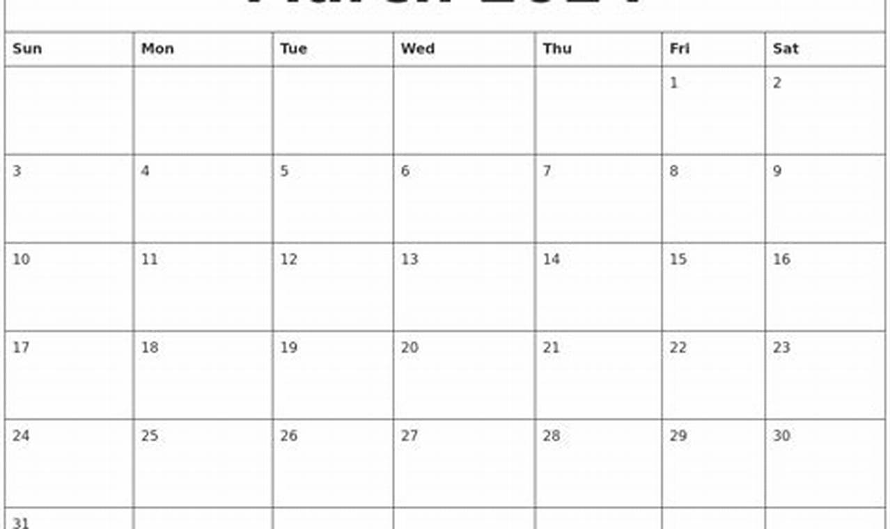 Blank Calendar 2024 March