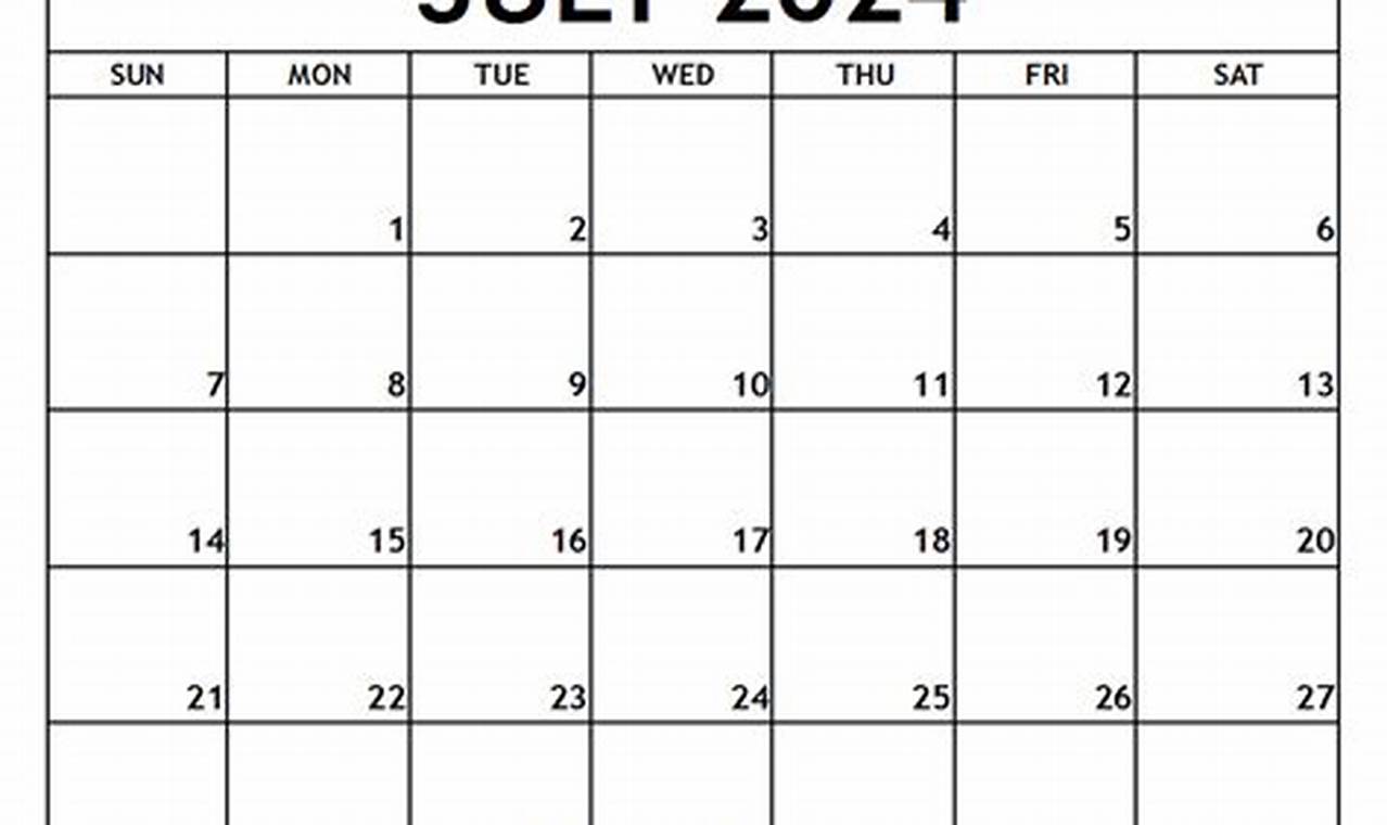 Blank Calendar July 2024 Free Printable