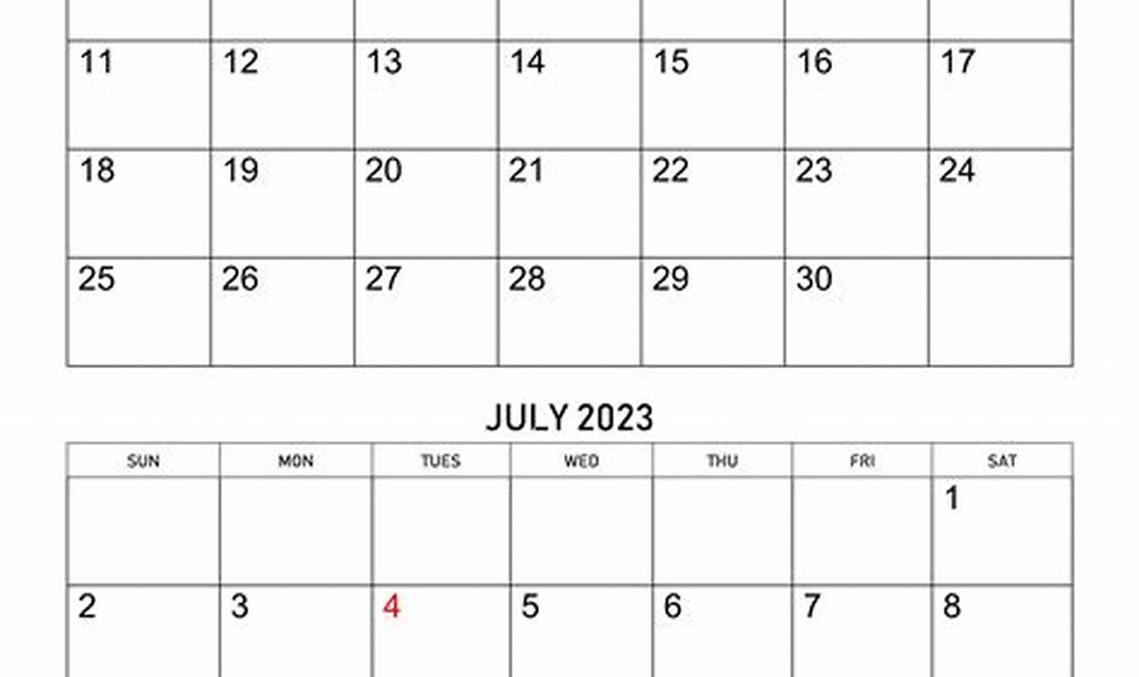 Blank Calendar Template July 2023-June 2024