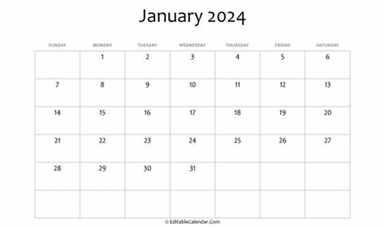 Blank January 2024 Calendar Printable Free Download