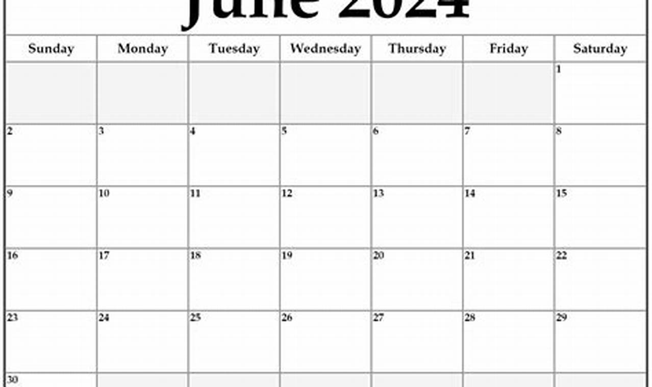 Blank June 2024 Calendar Printable Free Two