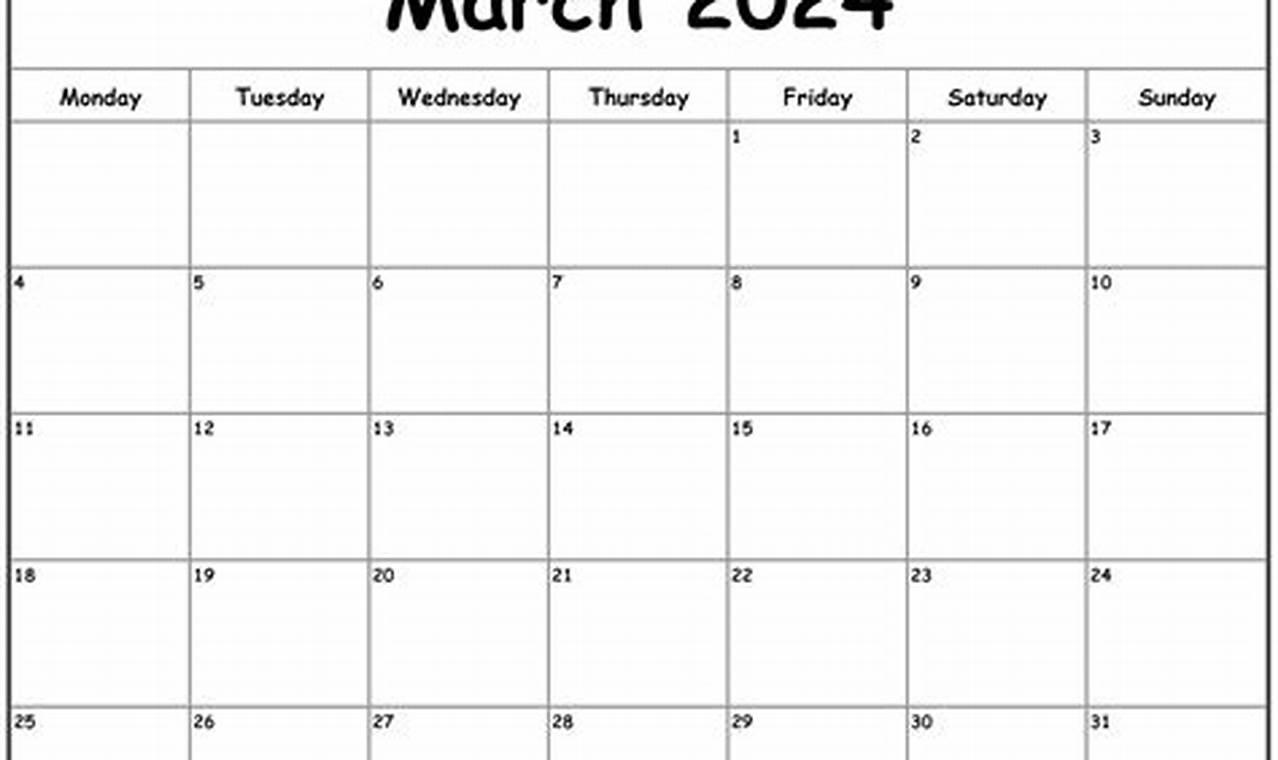 Blank March 2024 Calendar Printable Free 2