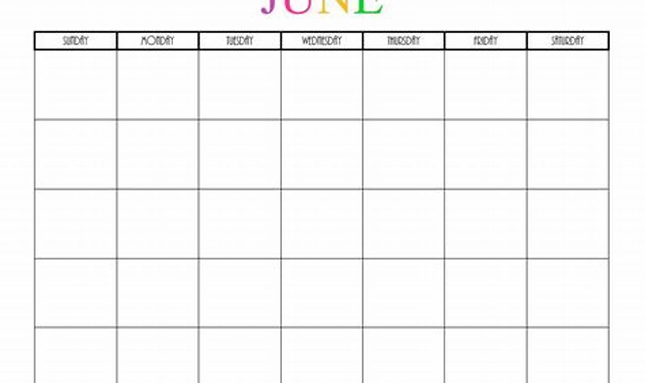 Blank Monthly Calendar June