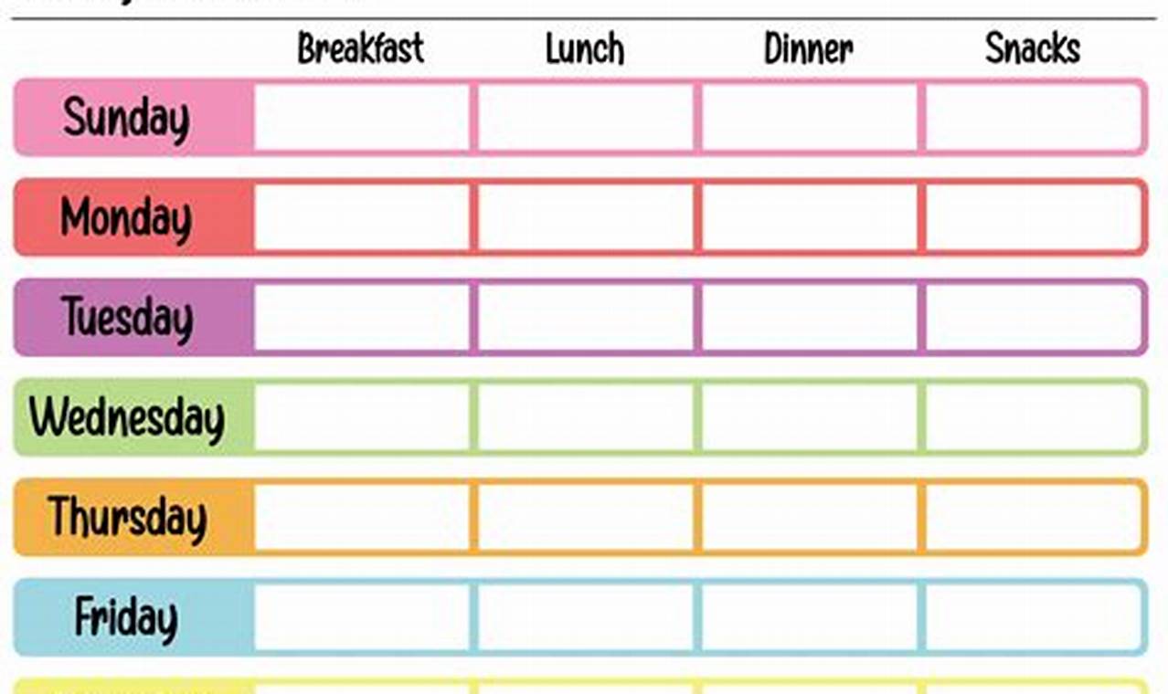 Blank Weekly Meal Calendar
