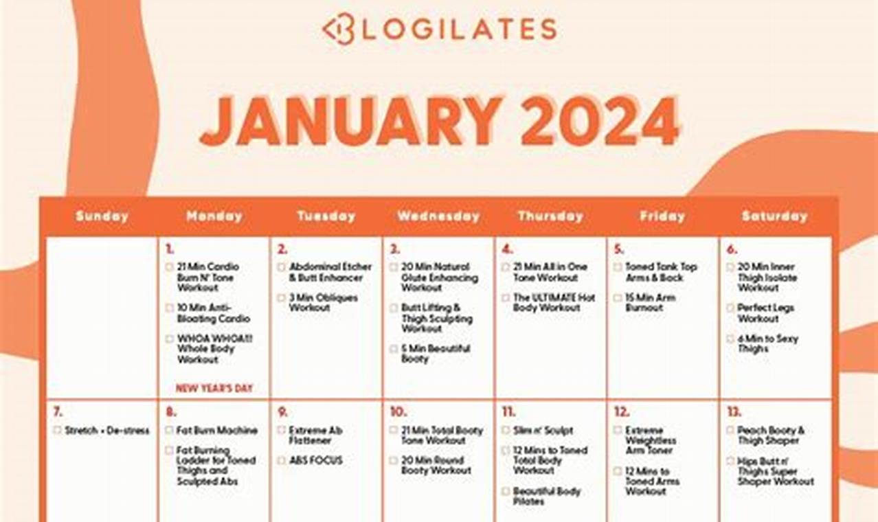 Blogilates January 2024 Calendar