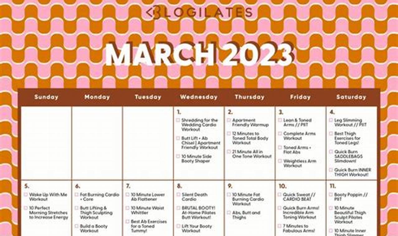 Blogilates March 2024 Calendar Google