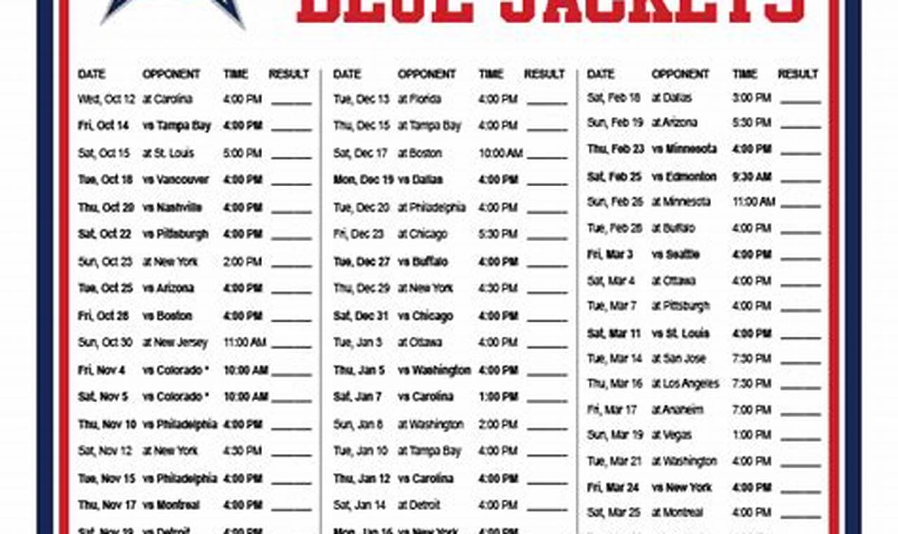 Blue Jackets Schedule 2024-24