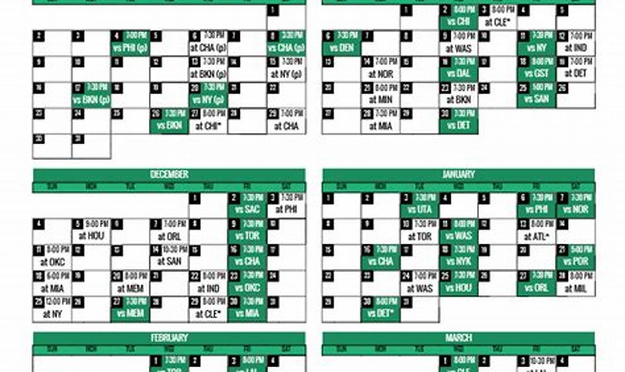 Boston Celtics Schedule Calendar