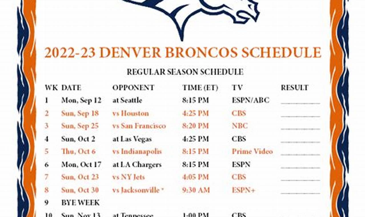 Broncos Printable 2024 2024 Schedule Free