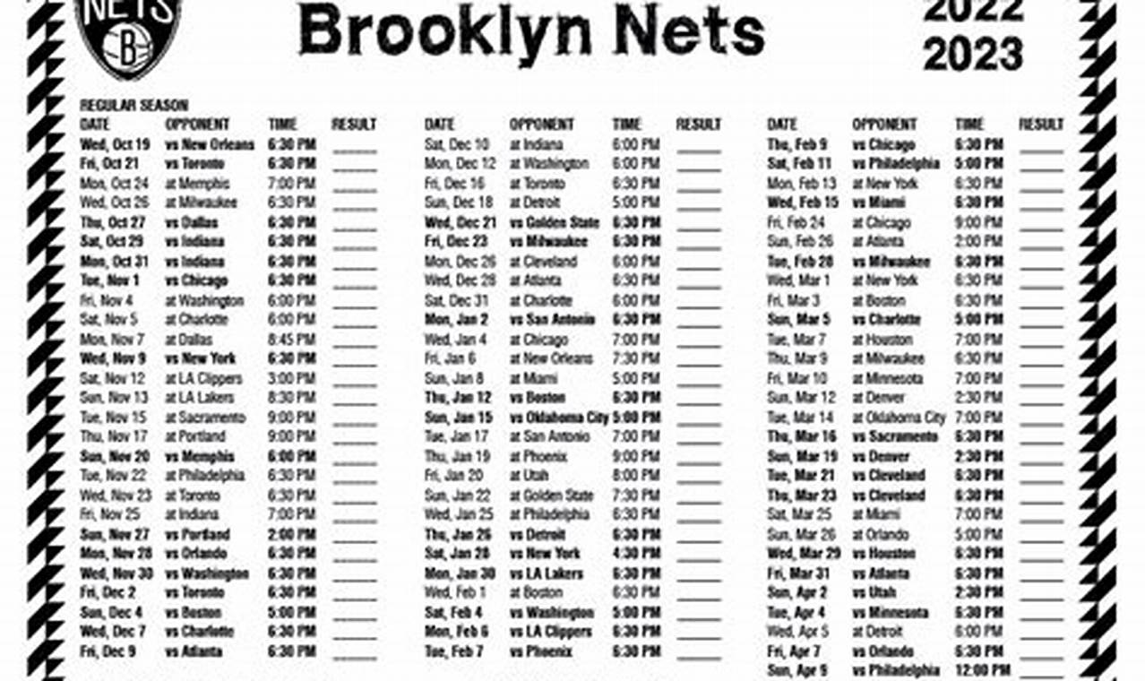 Brooklyn Nets Calendar