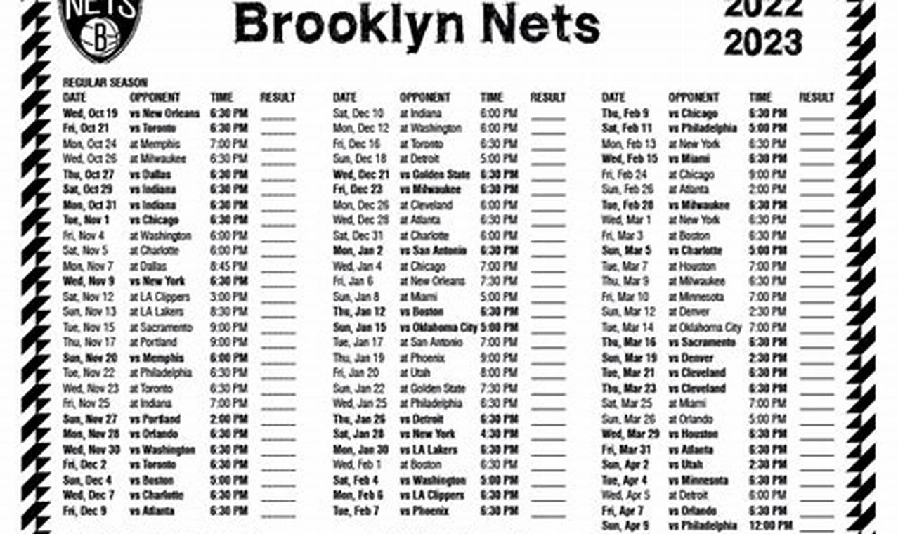 Brooklyn Nets Schedule Calendar
