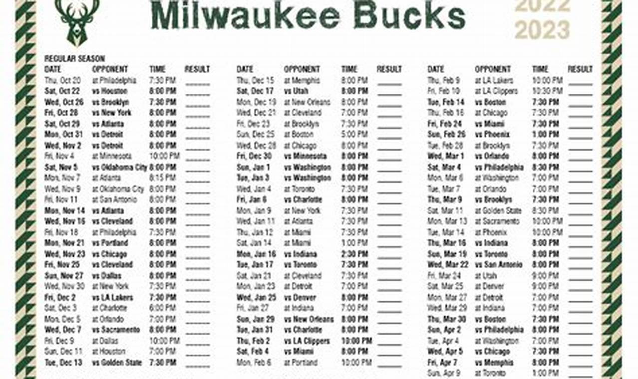 Bucks Schedule 2024-23 Printable