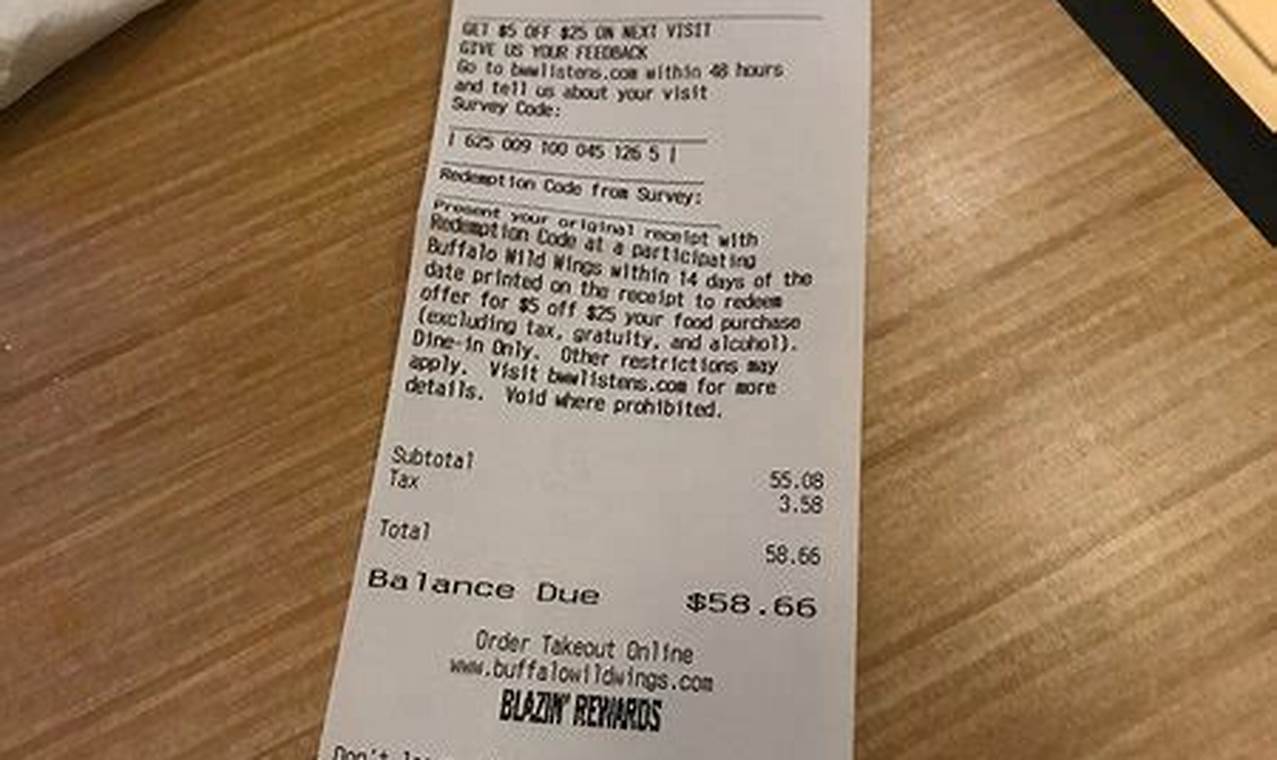 Buffalo Wild Wings Receipt 2024