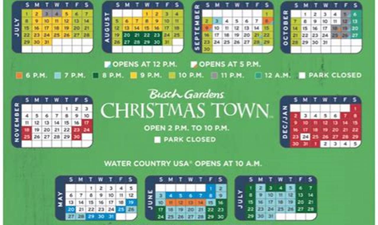 Busch Gardens Williamsburg Operating Calendar
