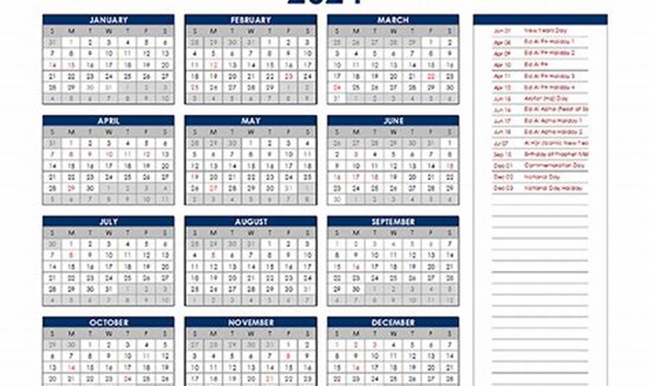 Calendar 2024 Calendar Uae