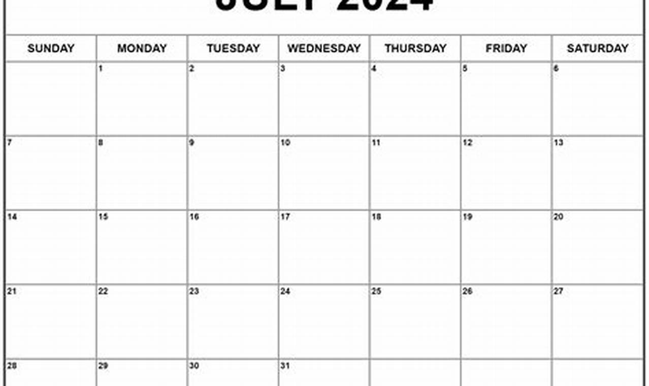 Calendar 2024 July Month