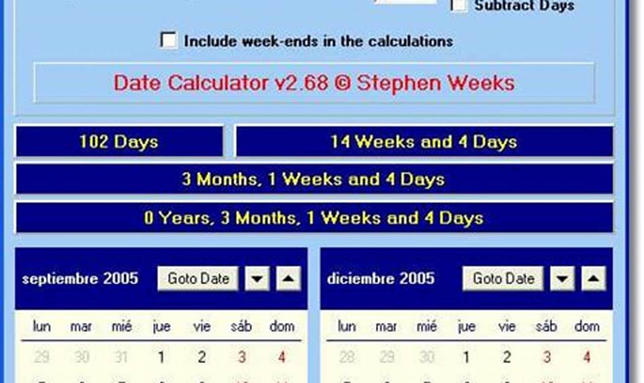 Calendar Calculator Days From Date To Date