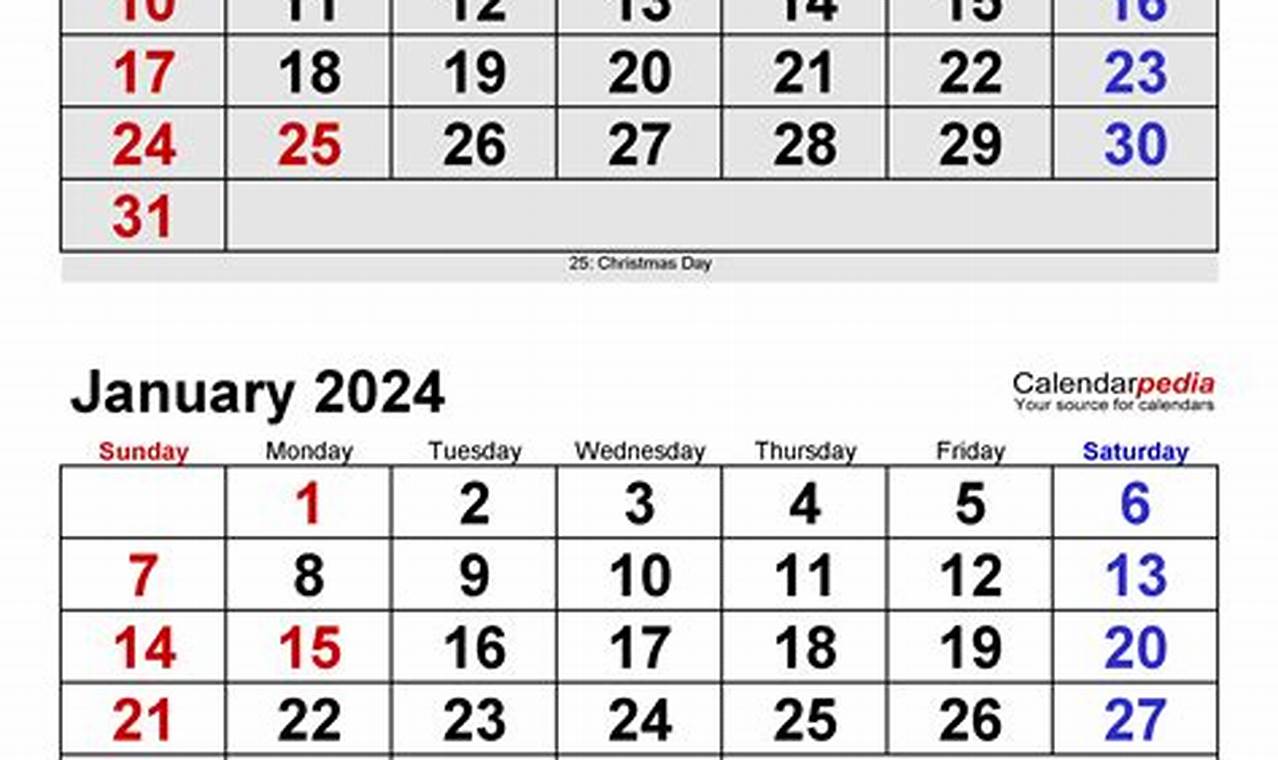 Calendar December January February 2024