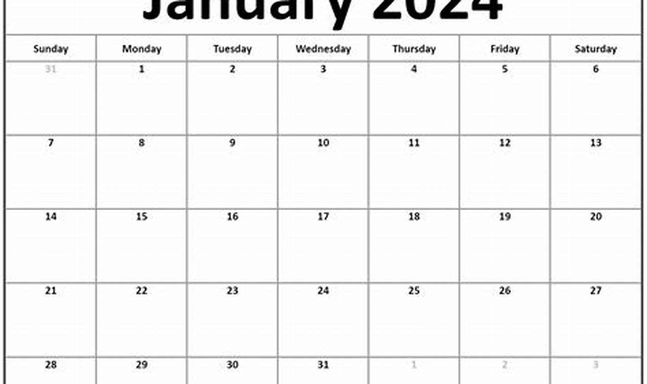 Calendar For Month Of January 2024