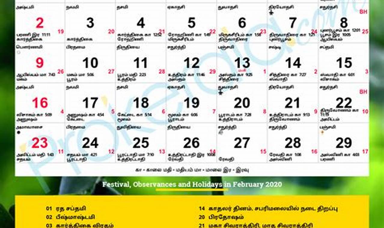 Calendar In Tamil Meaning