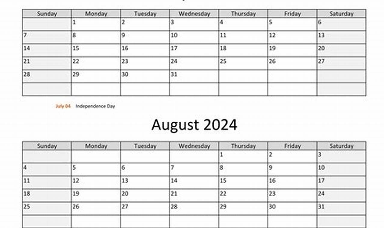 Calendar July 2024 August 2024