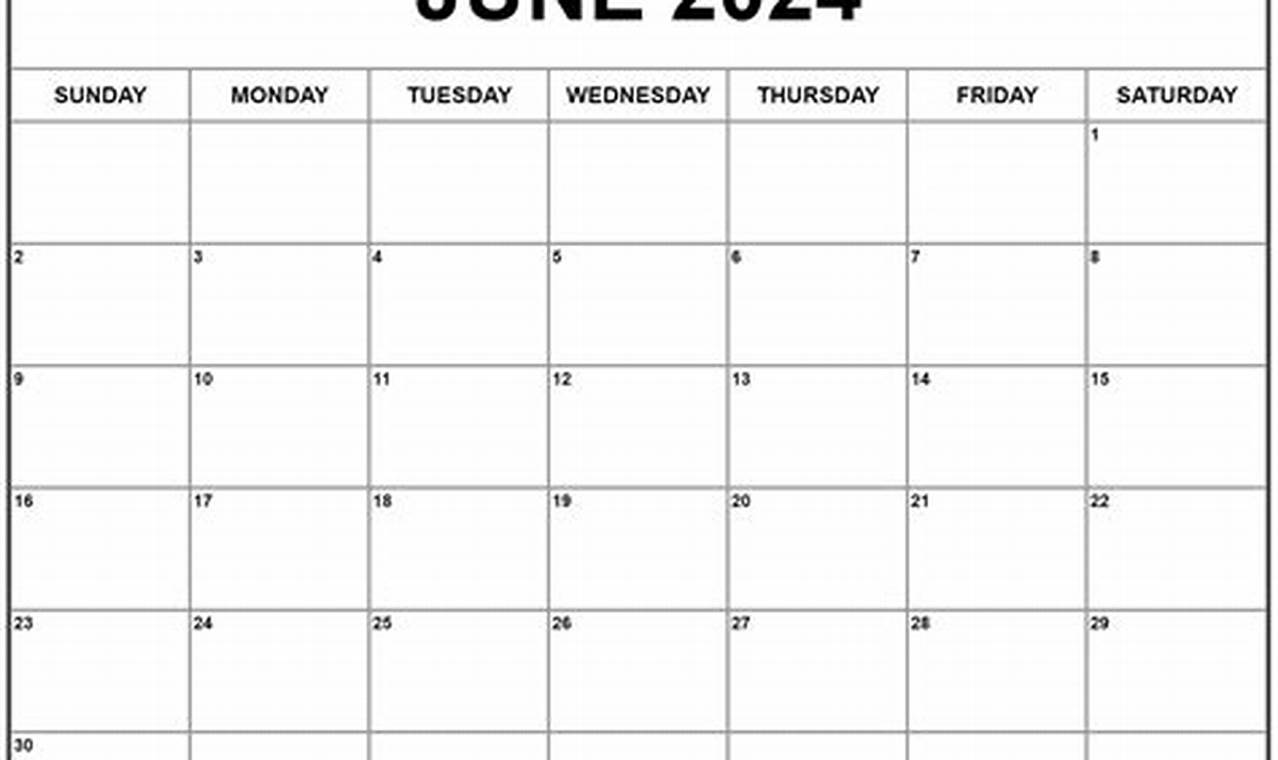 Calendar June 2024 Print Landscape
