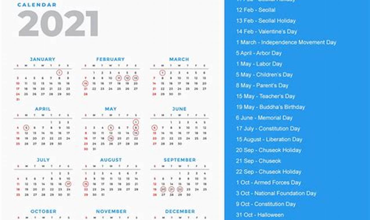 Calendar Korean Holidays