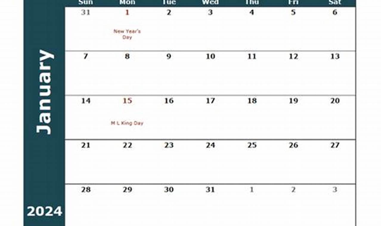 Calendar Monthly Template 2024