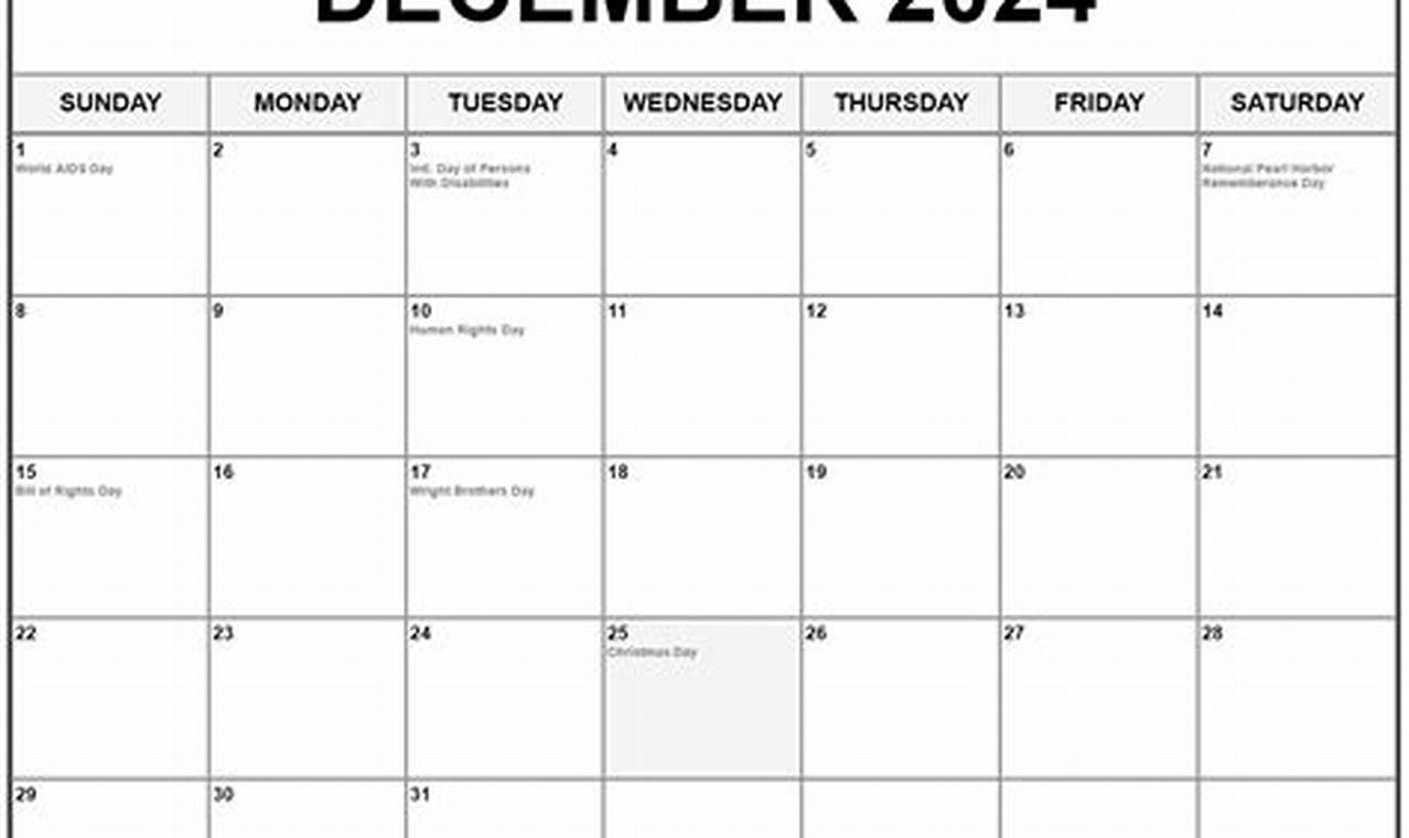 Calendar Of December 2024 With Holidays