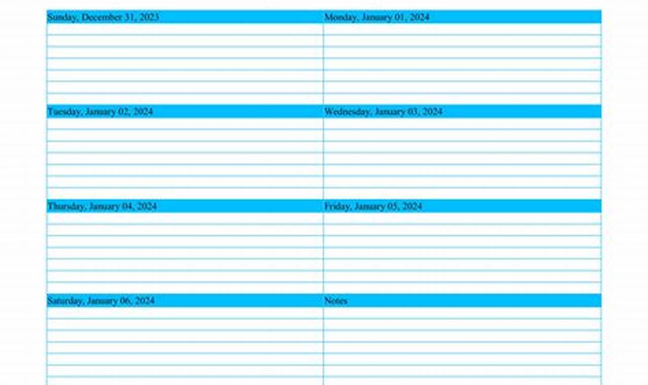 Calendar Week 2024 Excel Template
