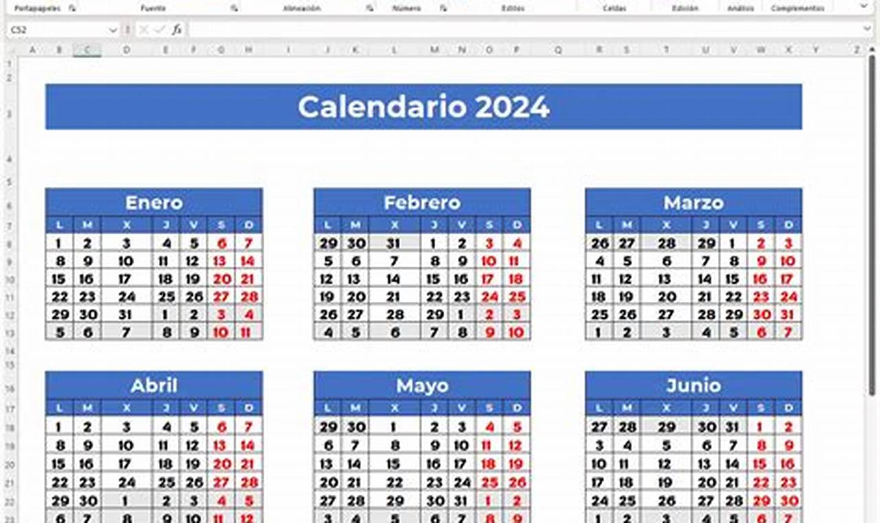 Calendario Excel 2024 Descargar