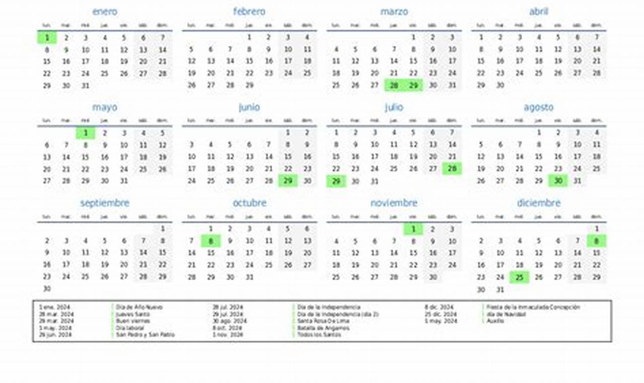 Calendario Festivos Peru 2024