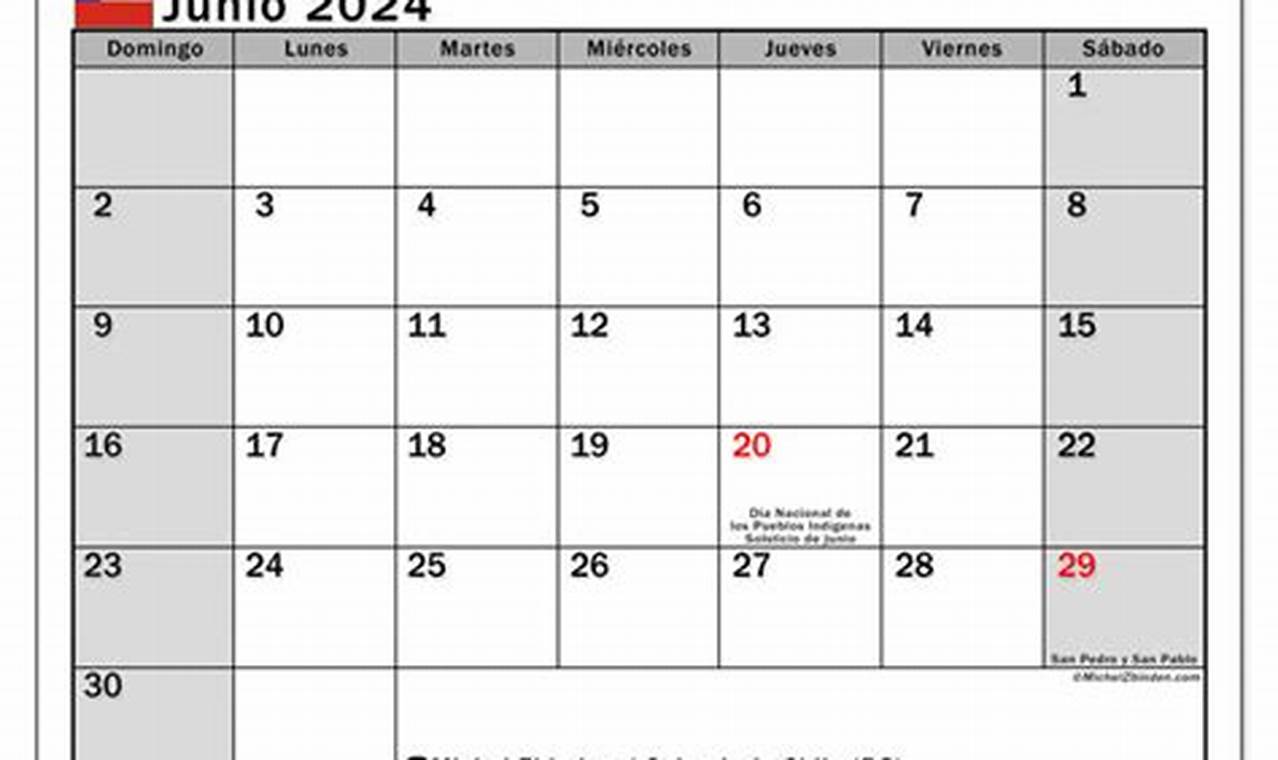 Calendario Junio 2024 Chile