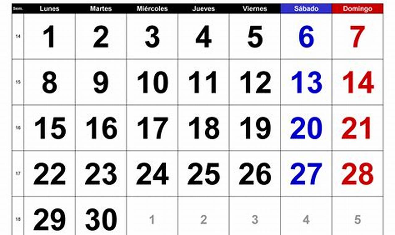 Calendario Mes De Abril 2024