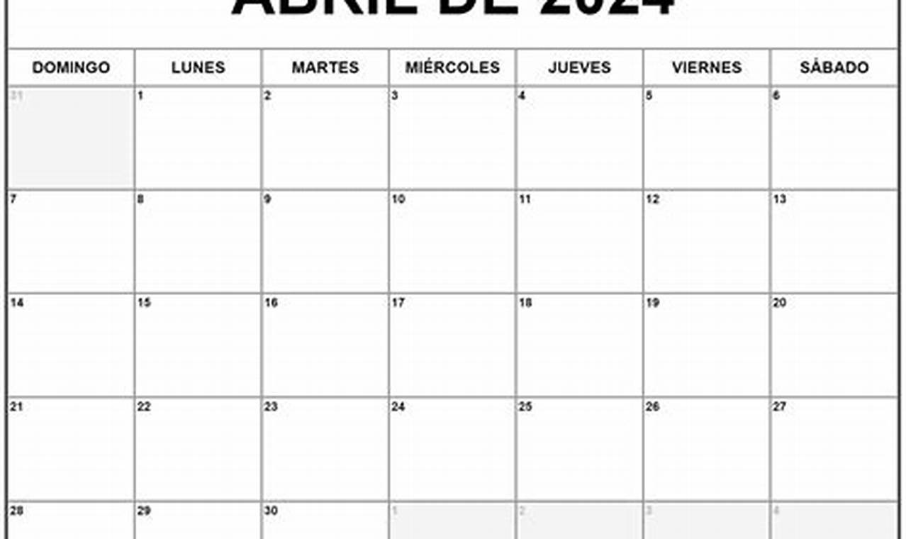 Calendario Mes De Abril De 2024 Printable Free